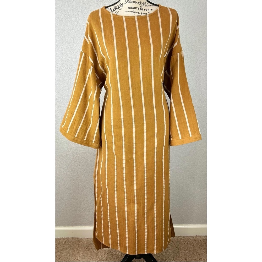 Shades of Grey by Micah Cohen 100% Cotten Lagenlook striped Midi Dress, Small